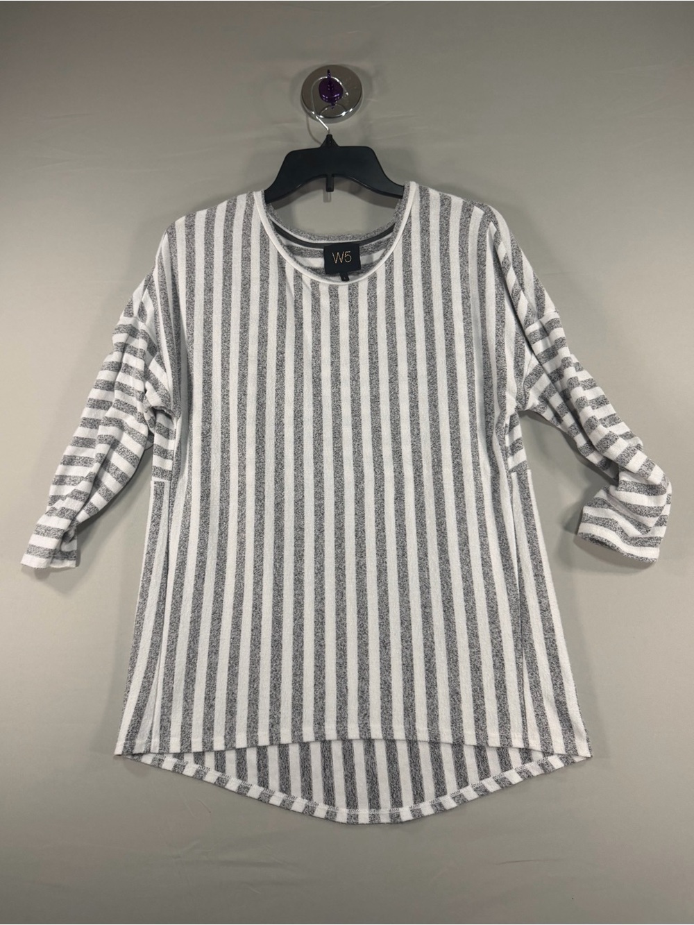W5 Gray & White Vertical Stripe Tunic Top